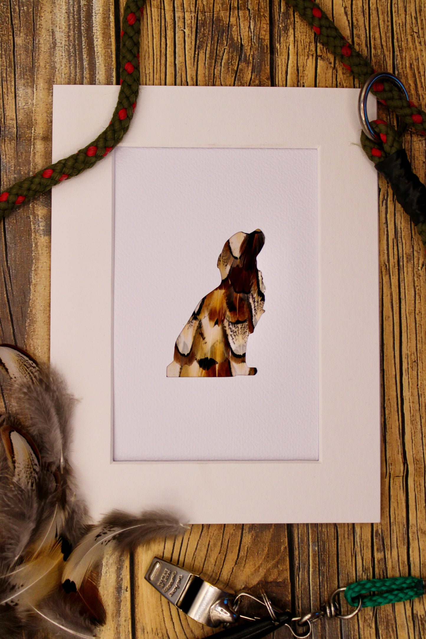 "The Sitting Spaniel" Backed With Pheasant Feather