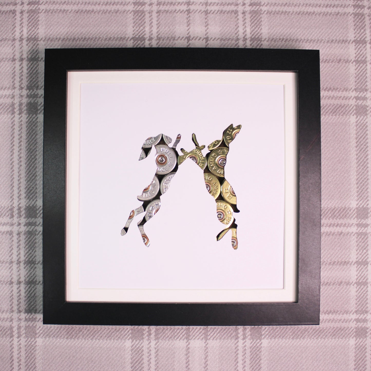 "Boxing Hares" Backed With Spent Shotgun Cartridge