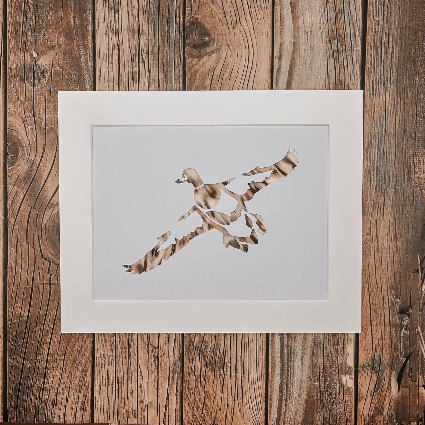 "Duck in Flight" Backed With Duck Feathers