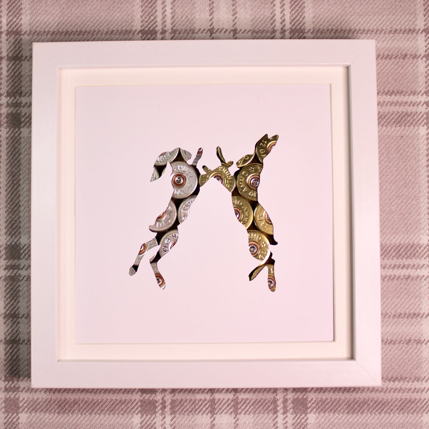 "Boxing Hares" Backed With Spent Shotgun Cartridge