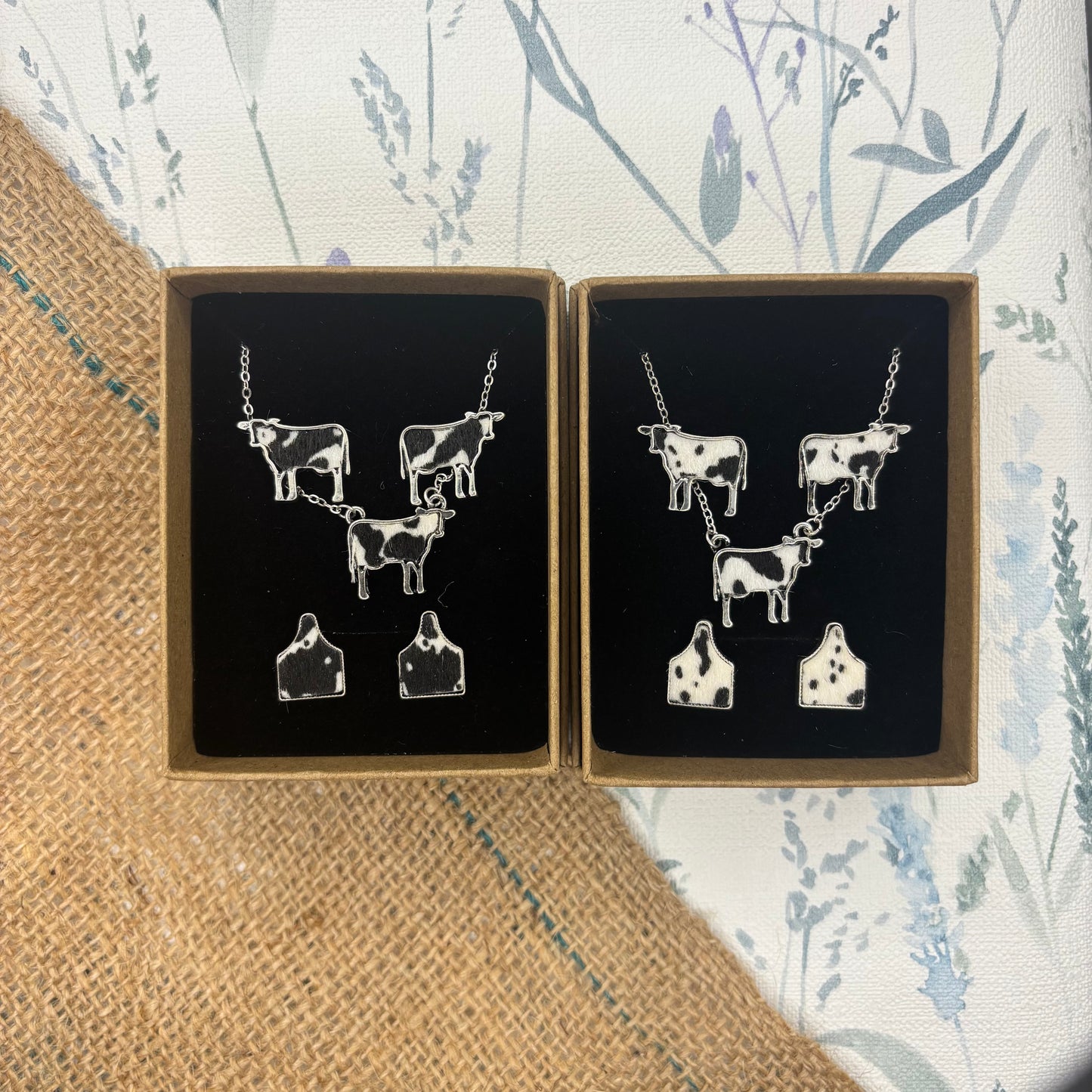Faux Cowhide Cow Necklace Gift Set