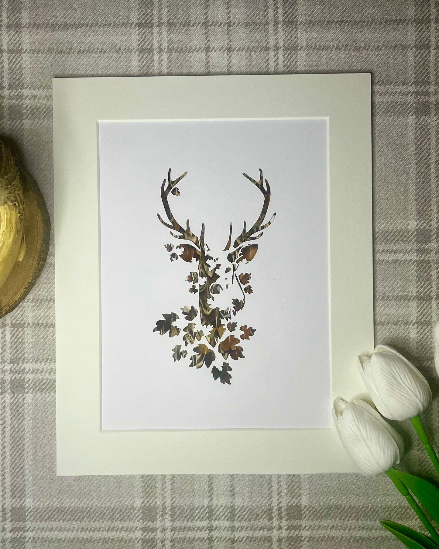 “Autumn stag” Backed With Pheasant Feathers