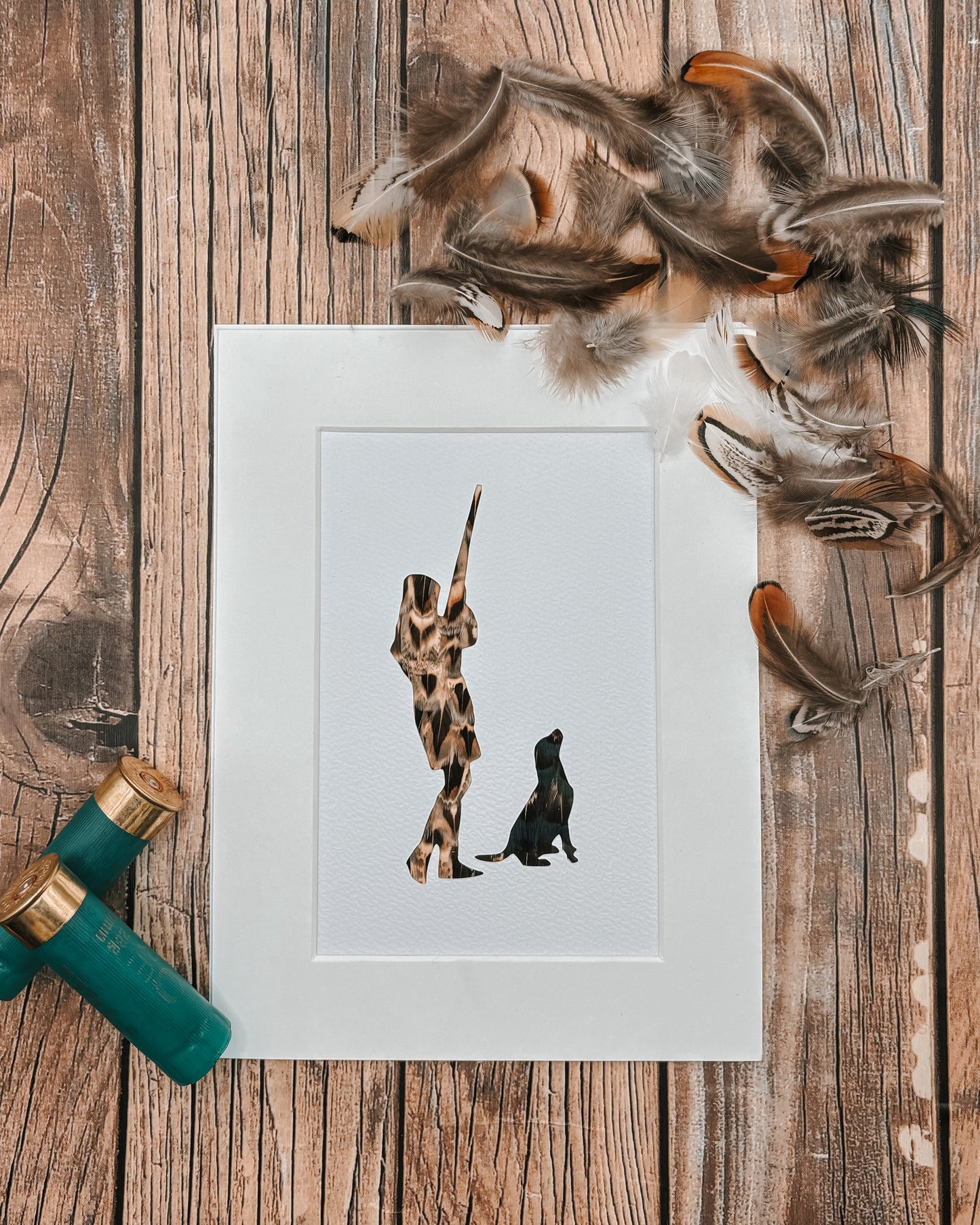 "Woman & Dog" Backed With Pheasant Feather