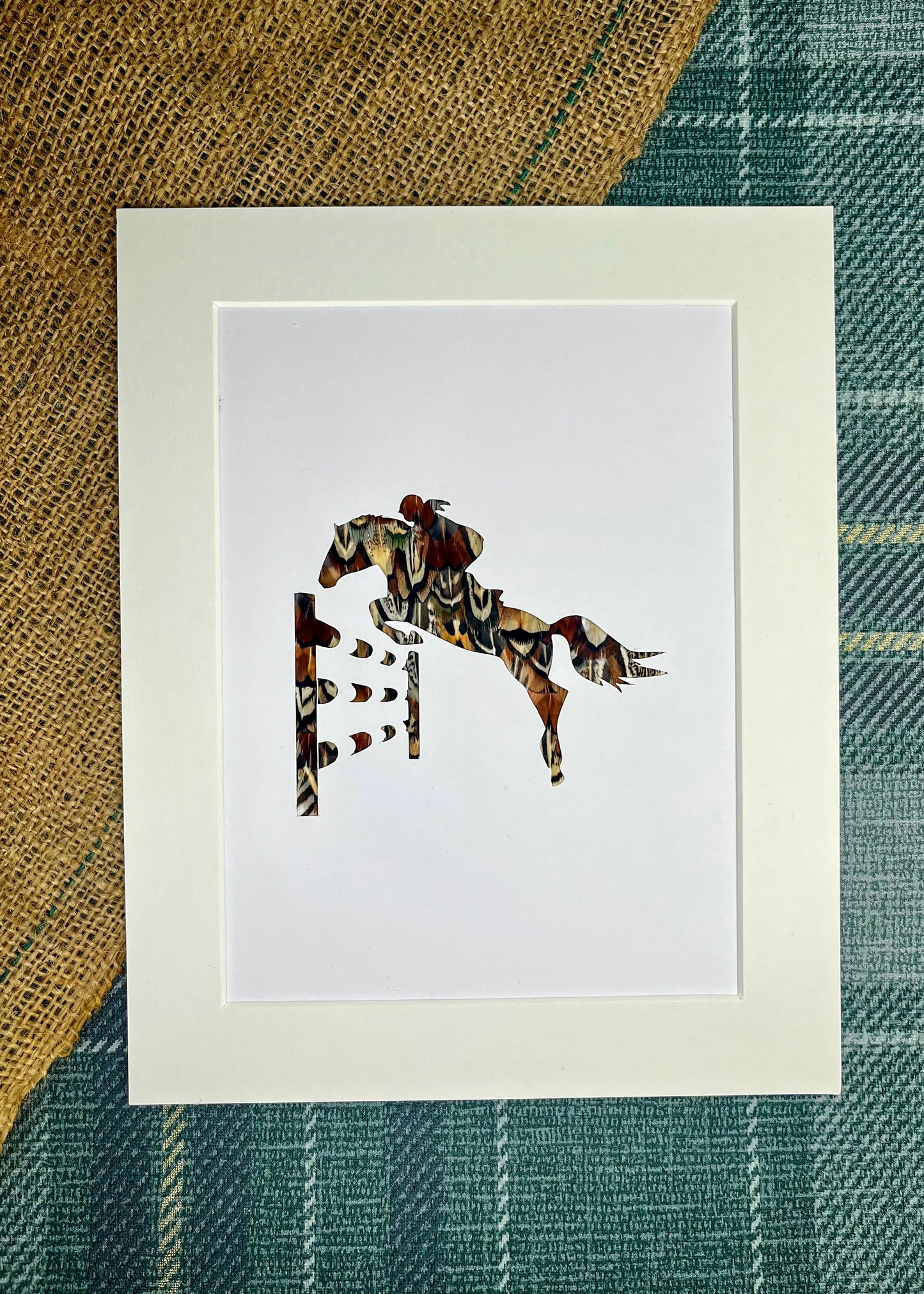 “The Show Jump" Backed With Pheasant Feathers