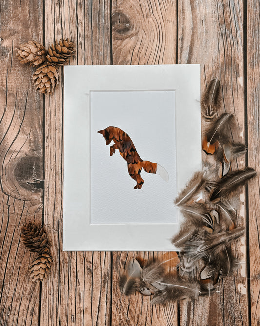 “The Jumping Fox" Backed With Cock Pheasant Feathers