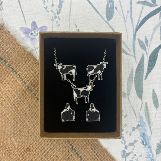 Faux Cowhide Cow Necklace Gift Set