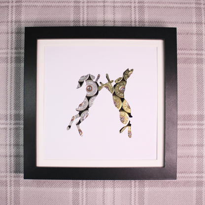 "Boxing Hares" Backed With Spent Shotgun Cartridge