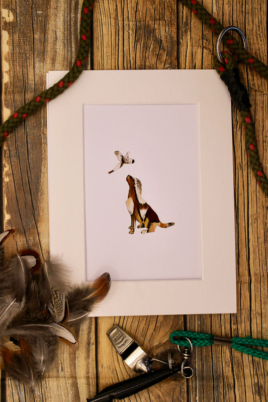 "The Sitting Labrador" Backed With Pheasant Feathers