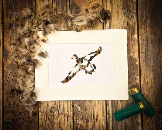 "Duck in Flight" Backed With Duck Feathers
