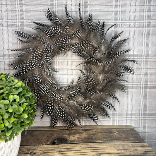 Guinea Fowl Pheasant Feather Wreath