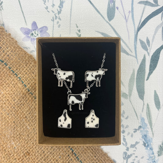 Faux Cowhide Cow Necklace Gift Set