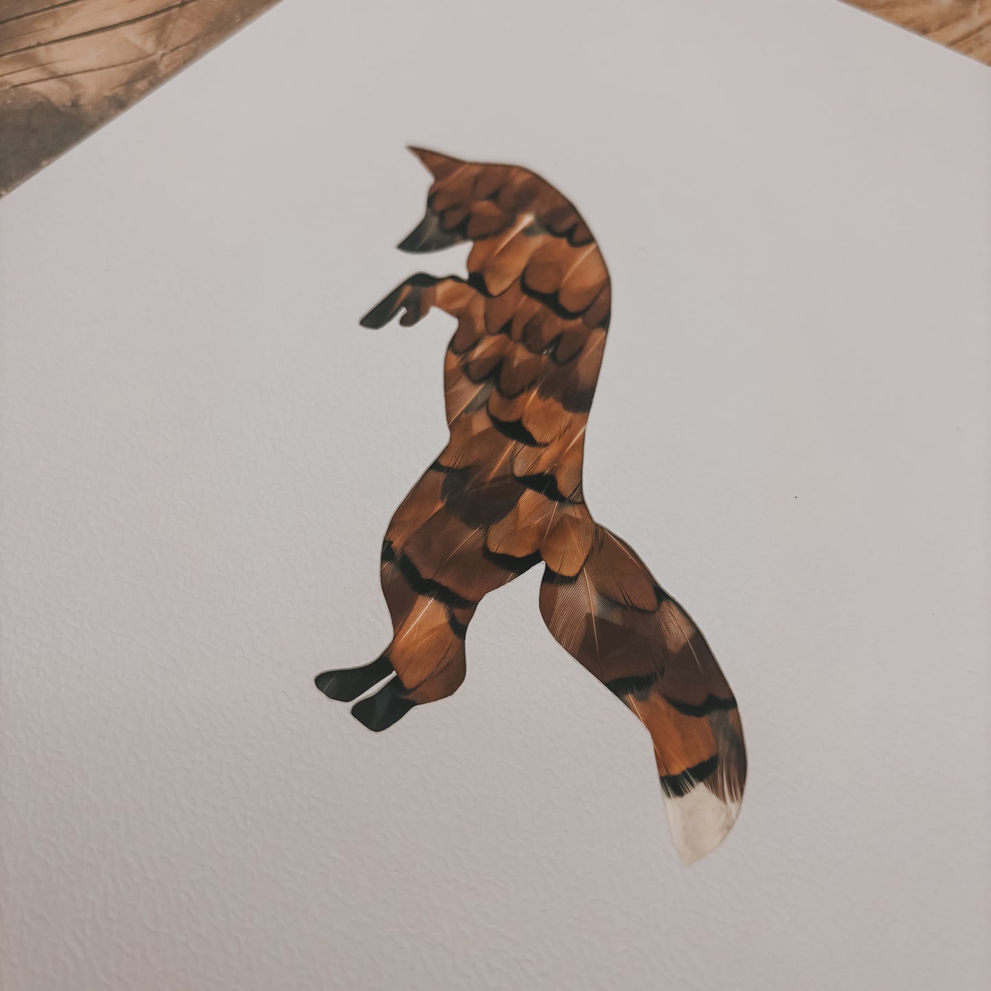 “The Jumping Fox" Backed With Cock Pheasant Feathers