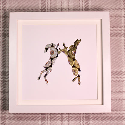 "Boxing Hares" Backed With Spent Shotgun Cartridge