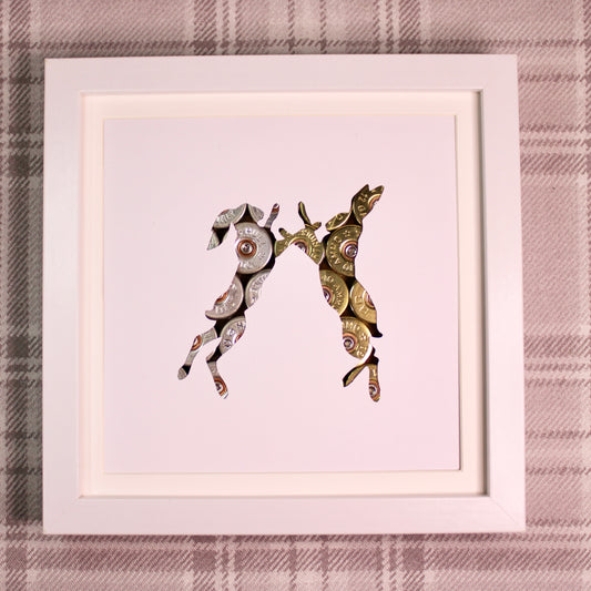 "Boxing Hares" Backed With Spent Shotgun Cartridge