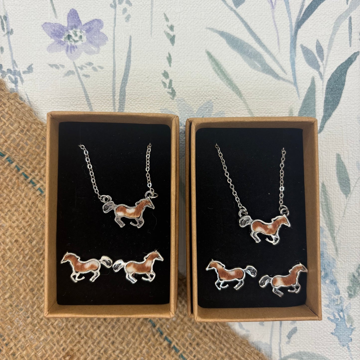 Faux Cowhide Horse Necklace Gift Set