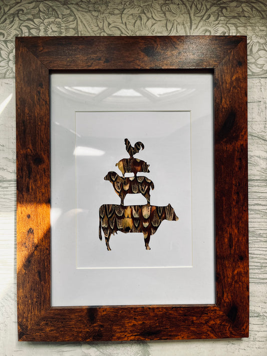 "Farmyard Stack" Backed With Pheasant Feathers