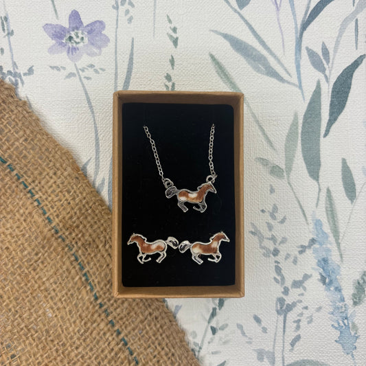 Faux Cowhide Horse Necklace Gift Set