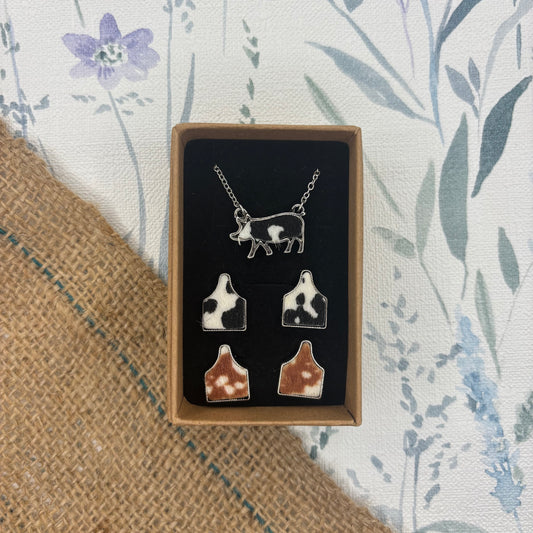 Faux Cowhide Pig Necklace Gift Set